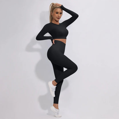 2/3/4Pcs Women's Tracksuit Seamless Yoga Set Leggings Sports Suit for Fitness Long Sleeve Top Gym Clothing Workout Sportswear
