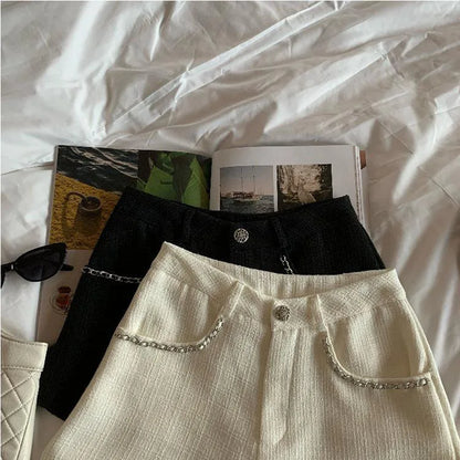 Fashion Tweed High Waist Women Shorts Autumn Winter Slim Office Woolen Black Shorts Women