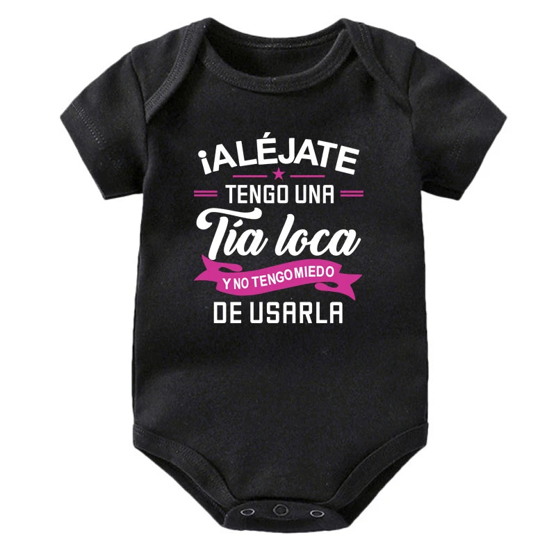 Bleiben Sie weg, ich habe eine verrückte Tante, ich habe keine Angst vor ihr Baby-Strampler, lustiger Säuglings-Body, kurzärmelige Overall-Outfits für Neugeborene.