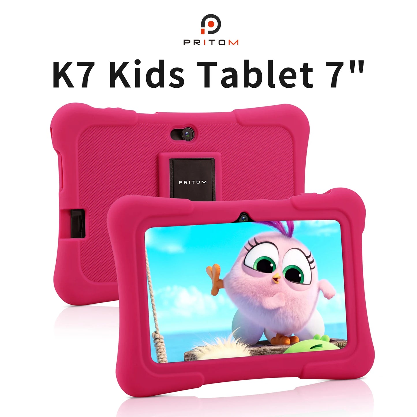 PRITOM 7 Inch Kids Tablet Quad Core Android 10 32GB WiFi Bluetooth Educational Software Installed.