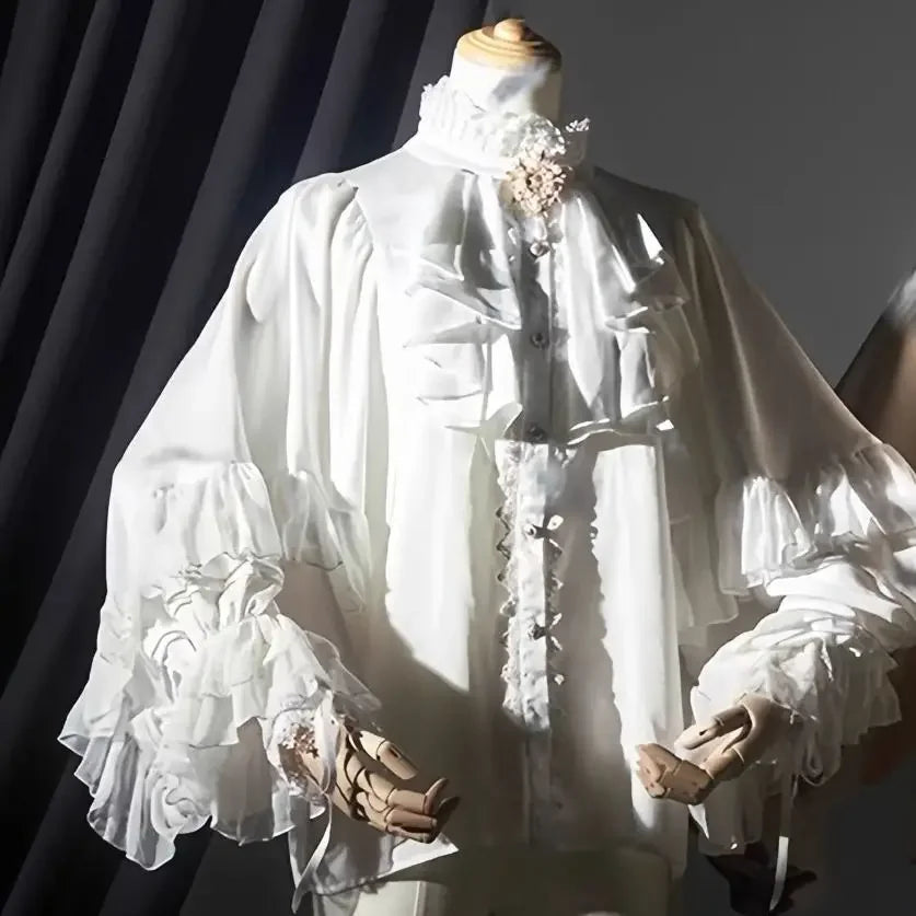 Lolita Y2k Gothic Dark Academia Clothes Loose Long Sleeve Shirt Women Y2k Stand Collar Ruffles Patchwork Blusas De Mujer.