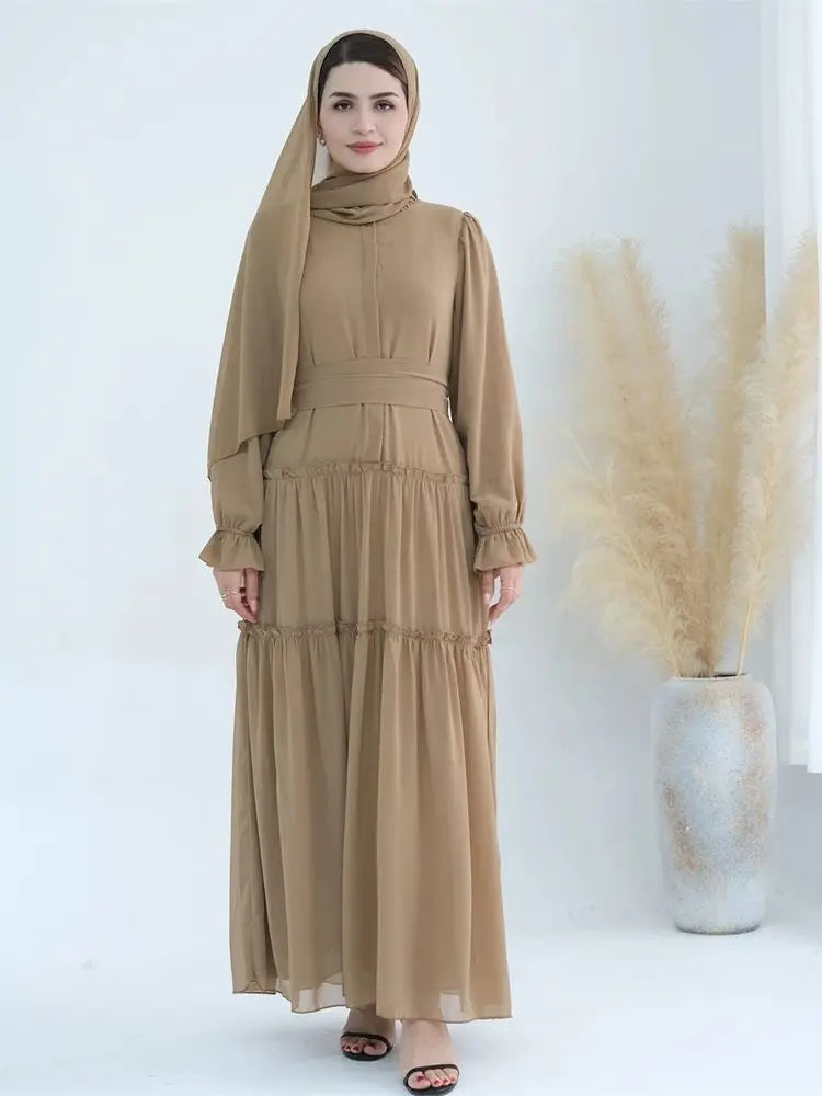 Ramadan Eid Chiffon Muslim Modest Khimar Abaya Set Dubai Turkey Islam Dress Abayas For Women Kebaya Kaftan Robe Femme Musulmane.