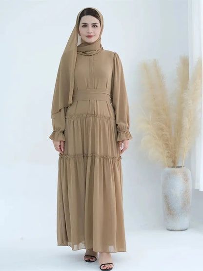 Ramadan Eid Chiffon Muslim Modest Khimar Abaya Set Dubai Turkey Islam Dress Abayas For Women Kebaya Kaftan Robe Femme Musulmane.