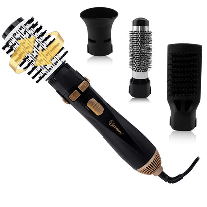 Hatteker EU 4-Head Hot Air Brush Hair Dryer Strong Wind Electric Straightener Curler Roller Comb Blower Styling Tool for Woman.