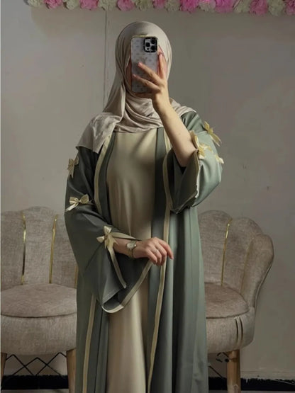 Eid Muslimischen Bogen Abaya Frauen Kleider Jalabiya Vestidos Largos Split Hülse Ramadan Marokko Dubai Lange Robe Party Islam Kaftan 2025.