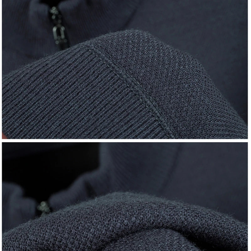 High Quality Velvet Thickening Sweater Bottoming Shirt, Men's Half Zip Pullover, Casual Loose New Warm T-shirt, Knitwear.
