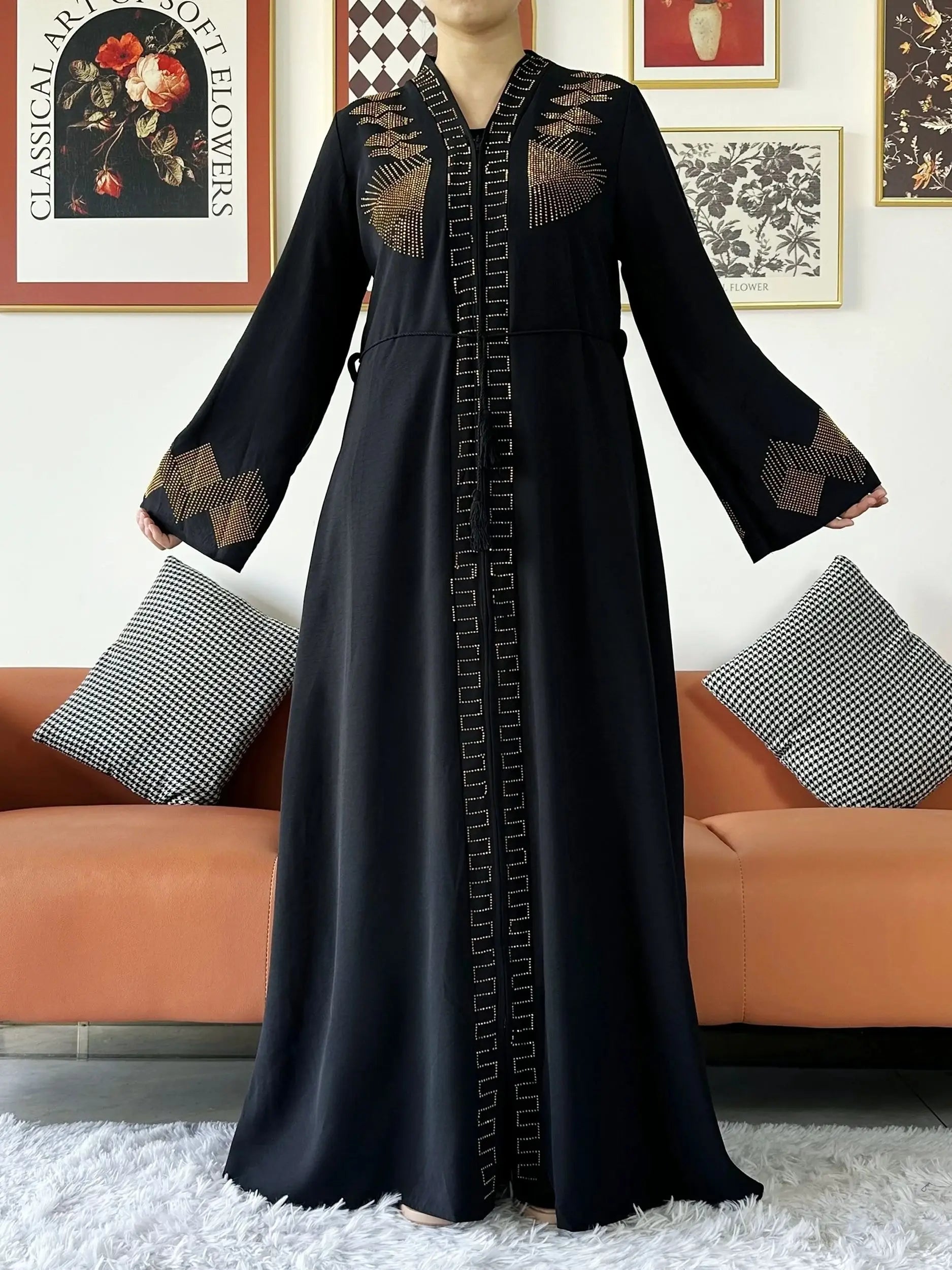 New Women Elegant Dress Chiffon Open Abaya with Zipper Muslim Women Dress Islamic Clothing Cardigan Abaya Women Muslim Dress.