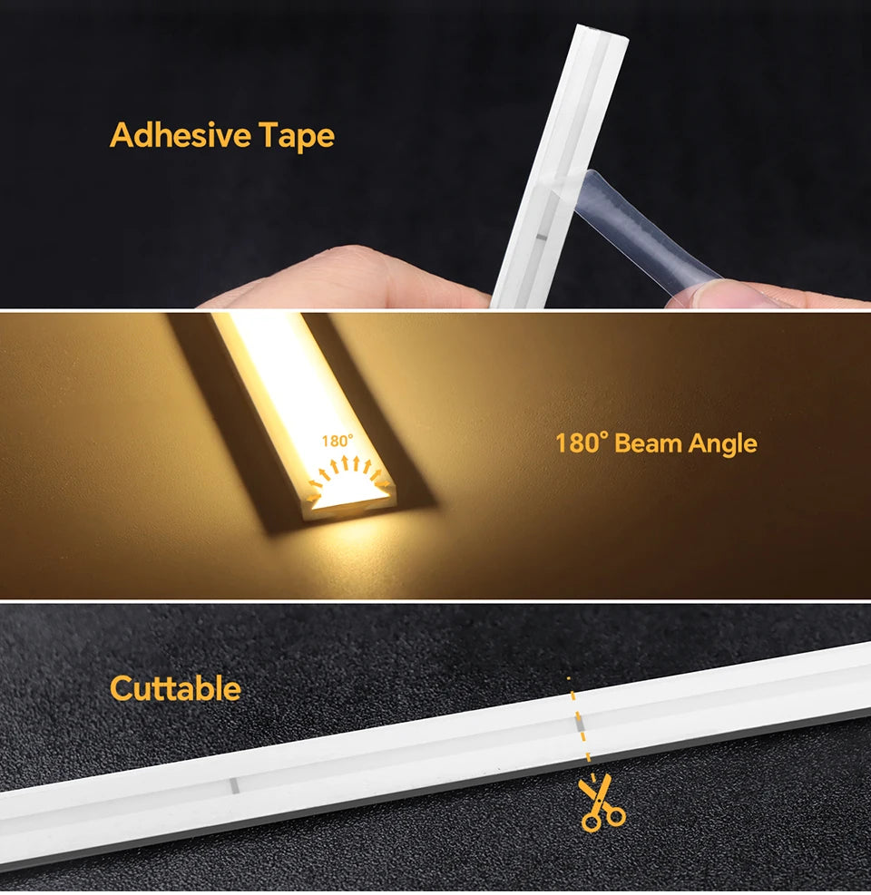 24V COB Neon Strip Light 280LEDs/M Solid Silicone Gel Tube With Dimmable Touch & Hand Sweep Motion Sensor Switch Waterproof Tape.