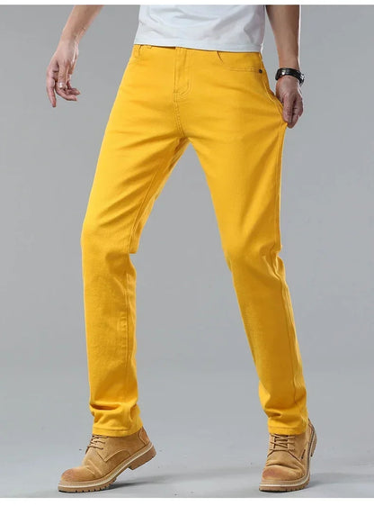 98% Cotton 4 Colors Stretchy Jeans Men's Mid-waist Straight Pencil Denim Trousers Brand Clothing Personality Fashion Male Pants.
