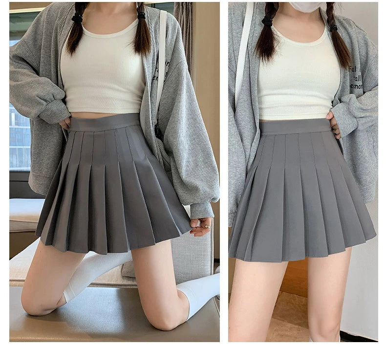 Zjaiss White Women Plus Size Pleated Skirts Summer High Waist Zipper Girls Dancing JK Black Fashion Student A Line Mini Skirts.