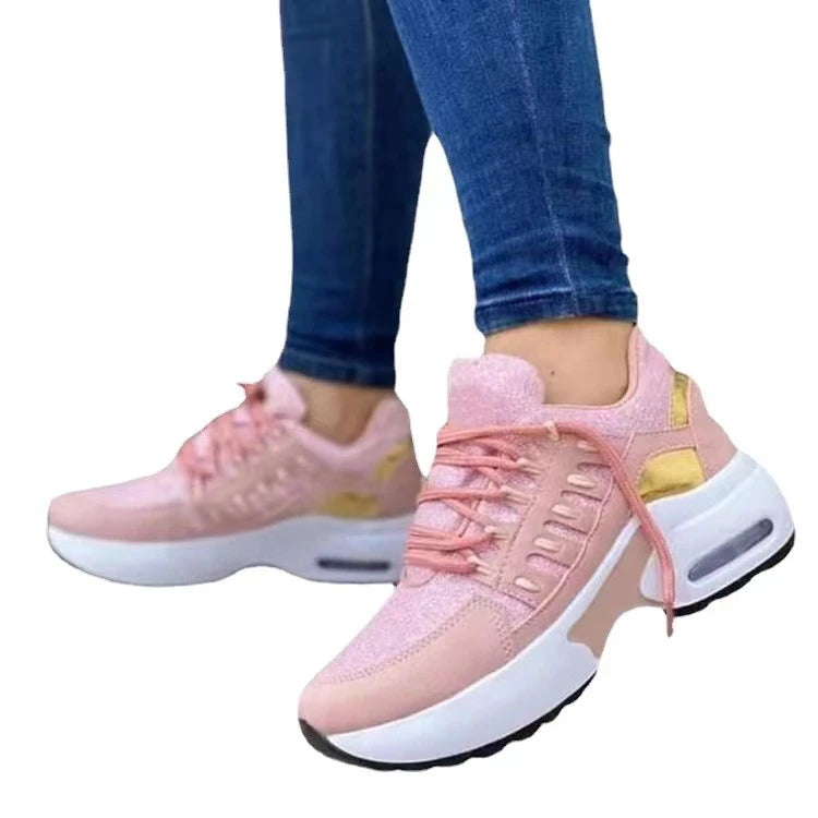 2025 New Ladies Sneakers Lace Up Wedge Heel Vulcanized Shoes Thick Sole Air Cushion Casual Shoes Large Size 43 Women's Shoes.