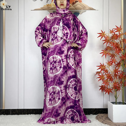New Muslim Long Sleeved Cotton For Women Ramadan Prayer Turkey Middle East Femme Robe Floral Loose African Abaya Dress Scarfs