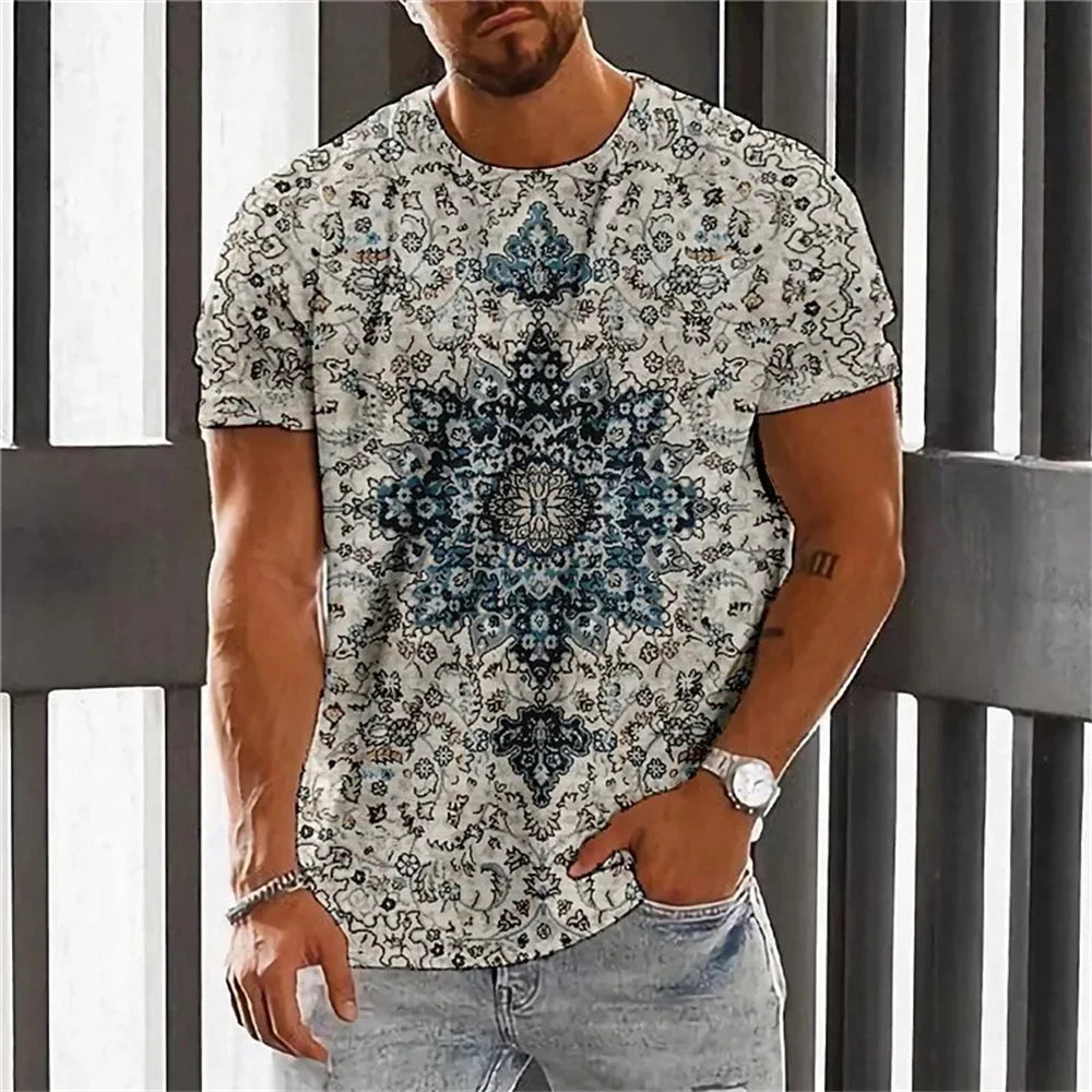 Bohemian 3D Print T Shirt for Men Ethnic O-Neck Short Sleeve Tops Geometric Harajuku Men's T-Shirt Loose Tees Shirt Man Clothing.