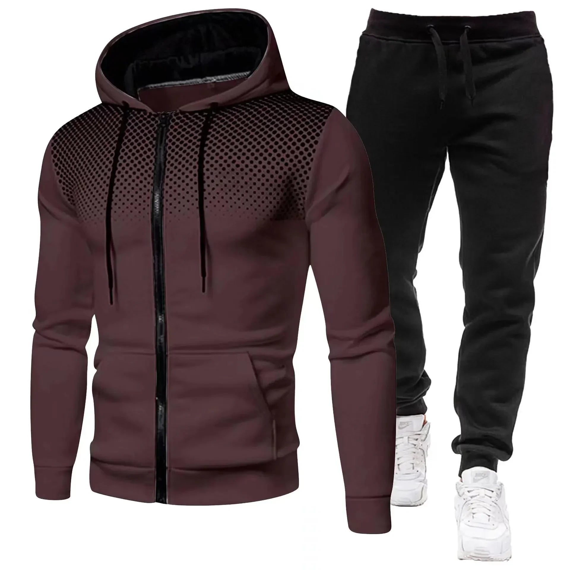 Mode Druck Trainingsanzug für Männer Zipper Mit Kapuze Sweatshirt und Jogginghose Zwei Stücke Anzüge Männlich Casual Fitness Jogging Sport Sets.