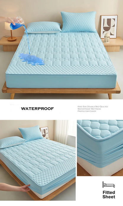 WASART King Size Double Bed Quilted Waterproof Mattress Protector Cover Elastic Fitted Sheet Protection Pad Thick Bedspread 150