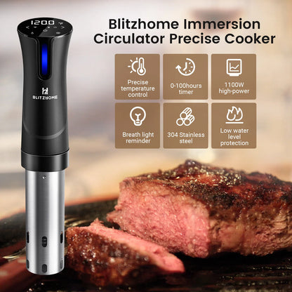 BlitzHome SV2209 1100W Sous Vide Cooker WIFI APP Control Thermal Immersion Circulator Machine with Digital LCD Display Time EU.