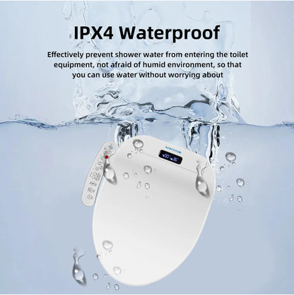 Intelligenter, länglicher Toilettensitzbezug – beheizt, wassersparend, automatische Reinigungsdüse, langsam schließend, trocken, LED-Licht für modernes Badezimmer