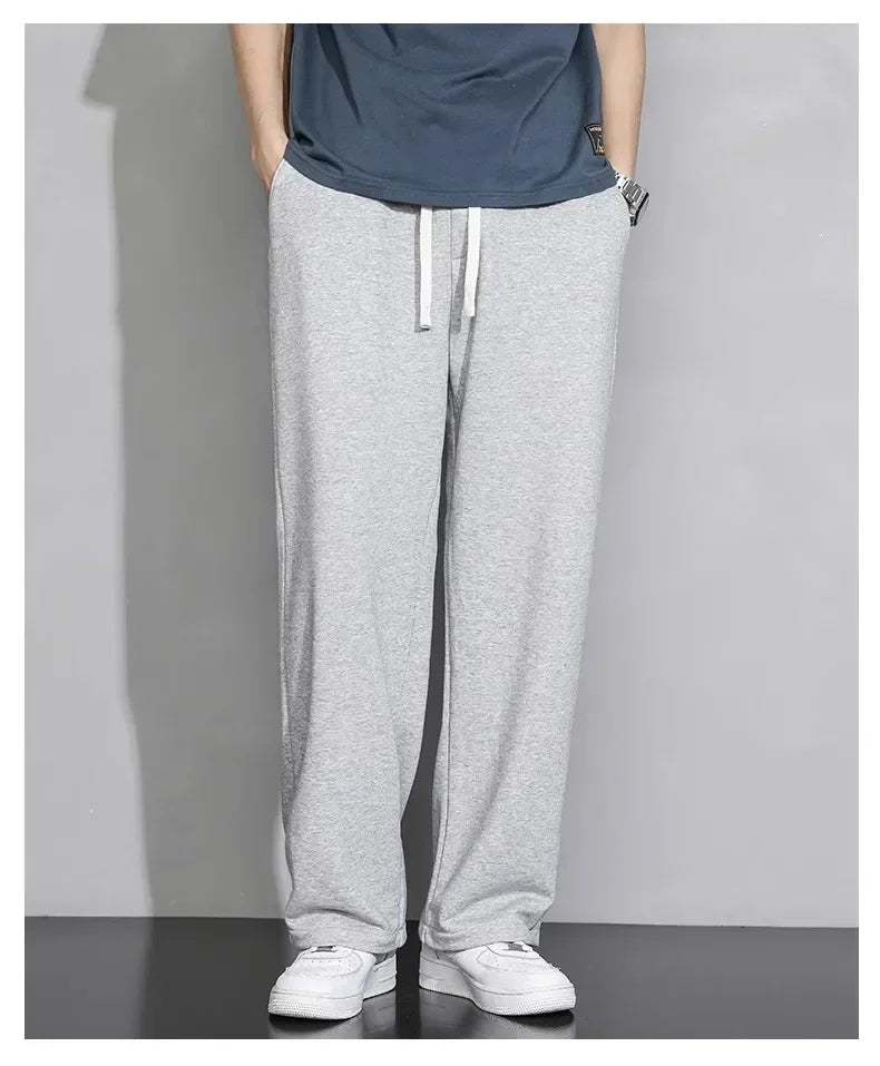 Men's Grey Loose-fit Straight-leg Casual Pants Summer Lightweight Draped Wide-leg Sweatpants For Men Comfortable Long Pants.