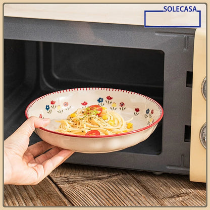 SOLECASA Pastoral Style Ceramic Tableware Soup Bowl Salad Bowl Dish Pasta Dessert Plates Dinnerware Dinnerware Table Decoration.