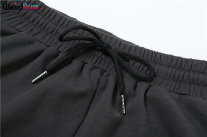 Weird Puss Casual Sporty 2 Piece Set Women Letter Embroidery Crop Tops+Side Tassel Straight Pants Matching Streetwear Tracksuits.