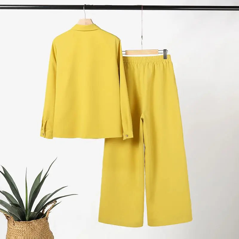 Elegant Autumn Women Matching Sets Long Sleeve Shirt Wide Leg Pants ZANZEA Casual Solid OL Work Suit Tracksuits Holiday Outfits.