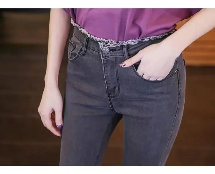 High Waist Slim Fit Women's Jeans High Elasticity Spring Autumn Black Pencil Pants Korean Style plus Size Body Shaping.