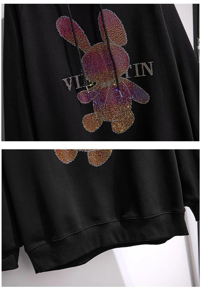 175Kg Plus Größe frauen Fehlschlag 170 Herbst Winter Neue Lose Fleece Cartoon Mit Kapuze Sweatshirt Schwarz Weiß 6XL 7XL 8XL 9XL 10XL 11XL