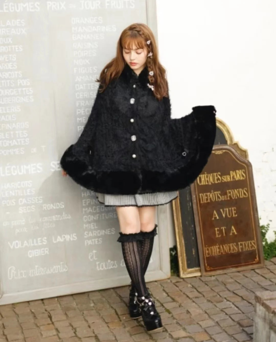 Japanische Liz Süße Prinzessin Faux Kaninchen Fell Cape Mantel Frauen Herbst Winter Pelz Jacke Lose Uhr Strass Bogen Mit Kapuze Mantel