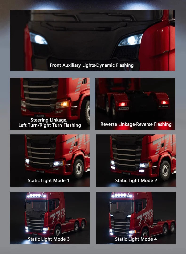 HUINA 1501 770S Alloy Tractor 19CH RC Truck 1/18 2.4G remote control Engineering Trailer Truck with Light and Sound Toys.