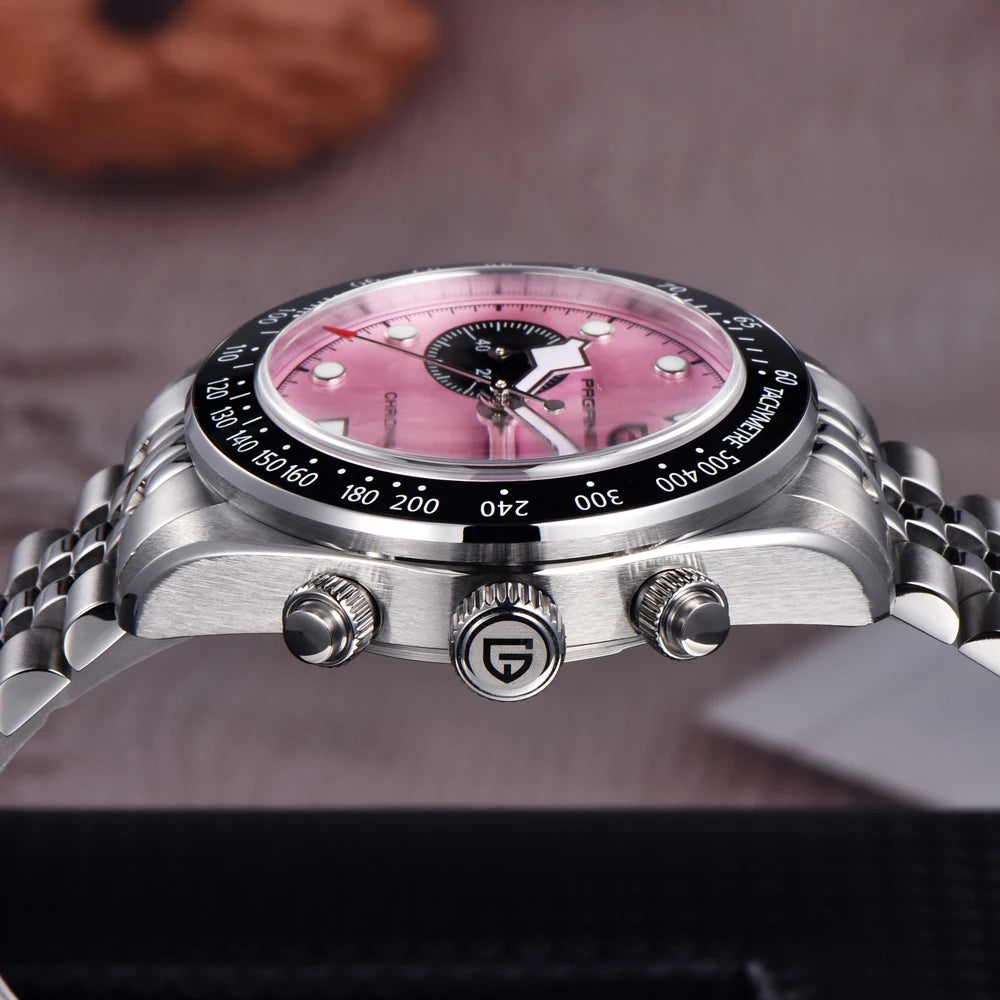 PAGANI DESIGN Men Watches New Pink BB Panda Dial Chronograph Fashion Luxury Quartz Watch For Men VK64 Movt Waterproof Watch 2025.