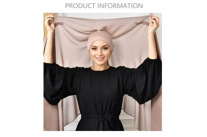 Chiffon Instant Hijab With Bulit-in Magnets Muslim Woman Hijab Solid Color Easy To Wear Shawl Wrap With Undercap Famme Headscarf.