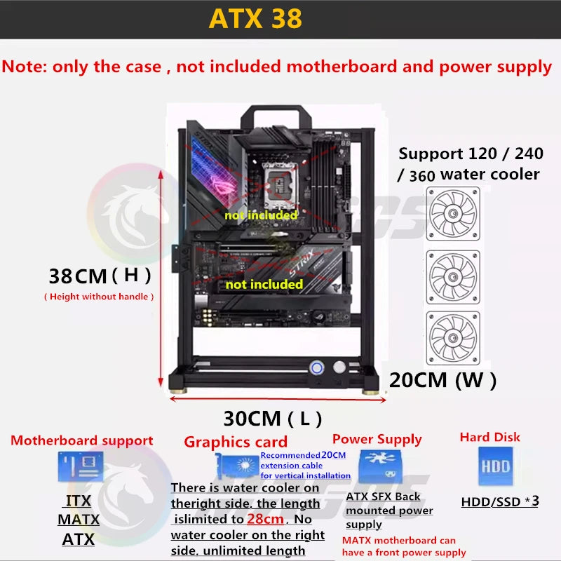 MOD ATX Open PC Case Frame For ITX MATX EATX Gamers Cabinet Aluminum Creative DIY Desktop Computer Chassis Tower Gaming.