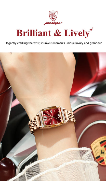 POEDAGAR Diamond Luxury Watch For Woman High Quality Waterproof Date Ladies Quartz Watch Stainless Steel Women Watches Reloj+Box.