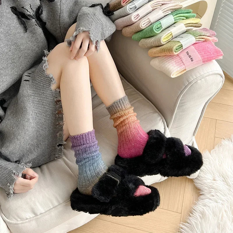 Winter Thick Warm Long Socks Gradient Wool Cashmere Kawaii Socks Women Thermal Floor Sleeping Socks New Year Gift Autumn 2024New.