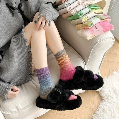 Winter Thick Warm Long Socks Gradient Wool Cashmere Kawaii Socks Women Thermal Floor Sleeping Socks New Year Gift Autumn 2024New.