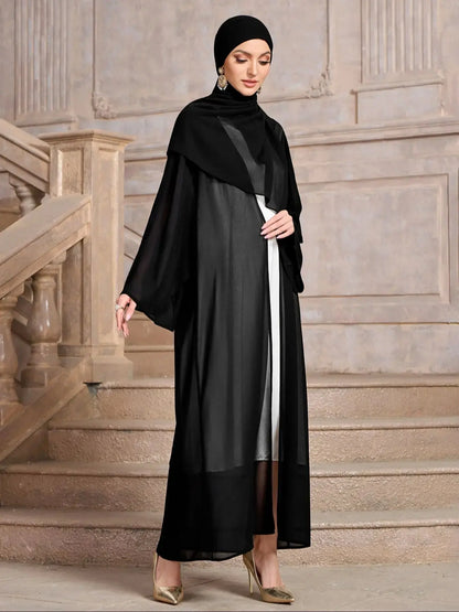 Ramadan Abaya  Muslim's Women Kebaya Solid Color Open Front Modest Cover Up, Versatile Long Sleeve Maxi Loose Outwear With Hijab.