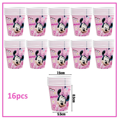 Disney Minnie Mouse Birthday Party Decoration Pink Minnie Paper Cups Plates Napkin Tablecloth Tableware Balloosn Baby Shower Kid