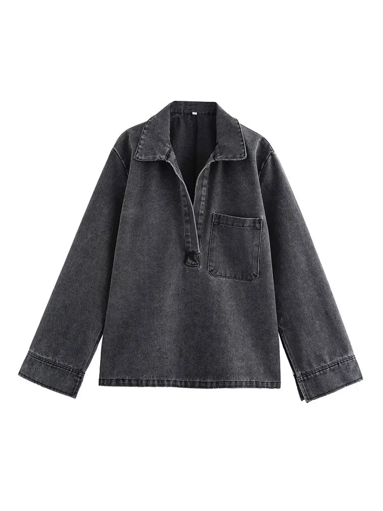 2024 Autumn Jeans Sets Women Turn-down Collar Casual Top Fashion High Waist Streetwear Female Denim Pant Two Piece Set.