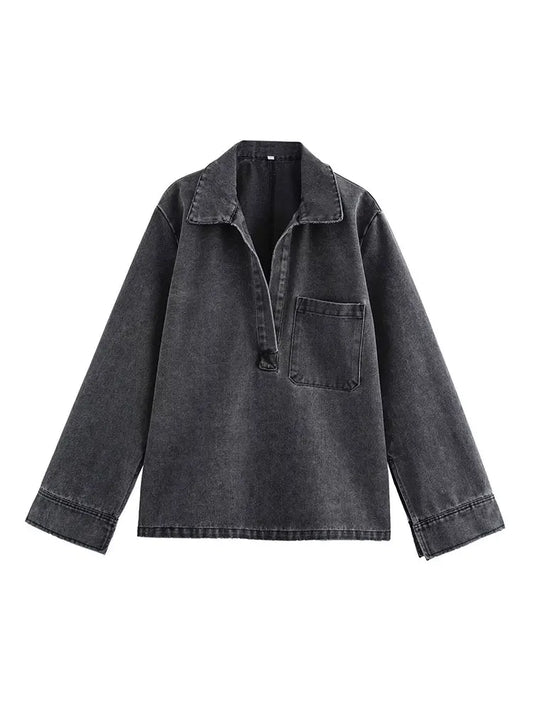 2024 Autumn Jeans Sets Women Turn-down Collar Casual Top Fashion High Waist Streetwear Female Denim Pant Two Piece Set.