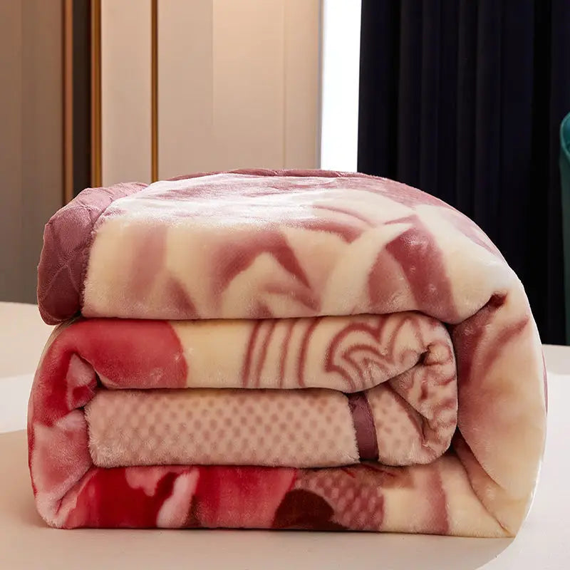 150x200cm Raschel Blanket Thick Double-layer Soft Plush Quilt Double Sided Velvet Winter Dormitory Office Sofa Warm Bed Sheet.