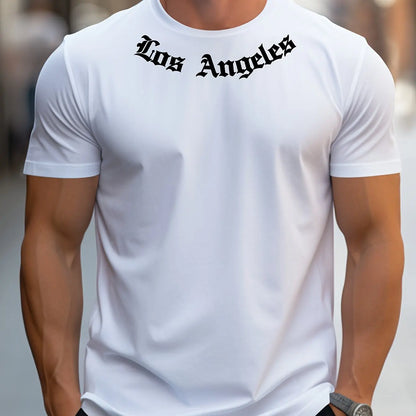 Men's 100% cotton summer loose size Los Angeles Graphic printed slim fit casual sports round neck short sleeved T-shirt top.