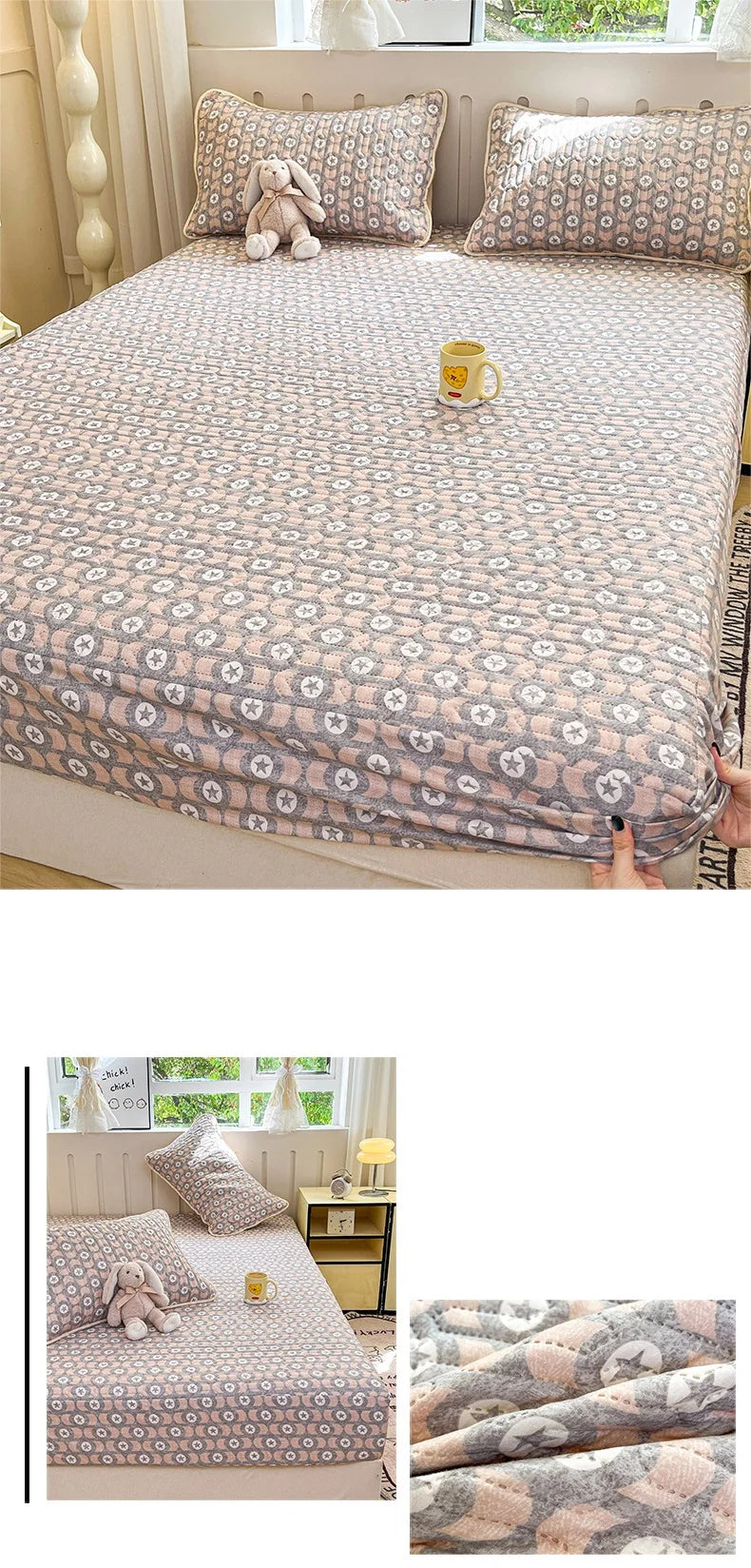 Thicken Bed Cover Waterproof Mattress Protector Elastic Bedspread Printed Bed Linen for Home 매트리스 커버 (No Pillowcase).