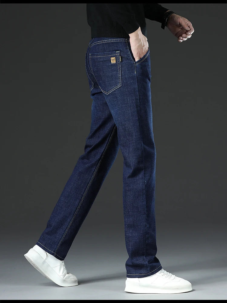 28-40 Large Size Winter Men Plush Thick Fleece Trouser Lambswool Thermal Jeans Casual Pants Windproof Warm Cotton Denim Pants.