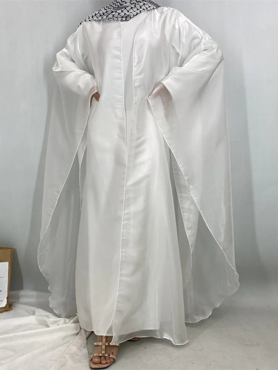 Muslim Women Dubai Abaya Stain batwing sleeve Long Dress Kimono Cardigan Kaftan Modest Robe Femme Islam African Dresses Kebaya.