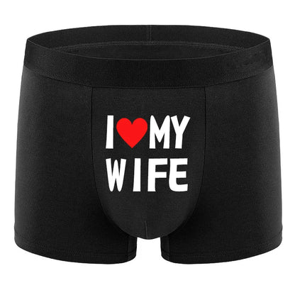 2PCS Herz Muster Männer Unterwäsche Schwarz Einfarbig Männer Boxer Mode Personalisierte Druck ICH Liebe Meine Frau Unterhose mann Geschenk