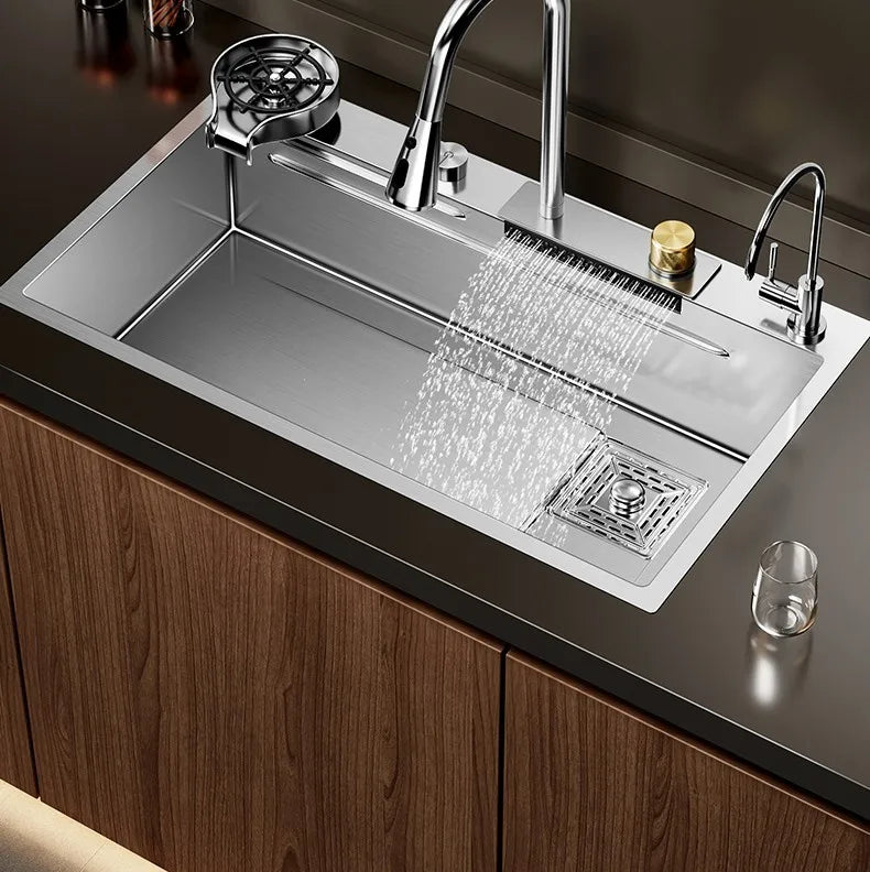 304 Stainless Steel Sink Waterfall Large Single Slot Kitchen Sink Vegetable Sink Stainless Steel Sink Household Sink