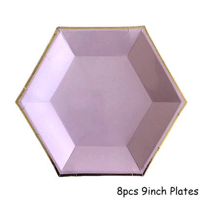 Gold Disposable Tableware Sets Purple Party Paper Cup Plates baby Shower  Birthday Party Supplies Carnival Wedding decor Favors.