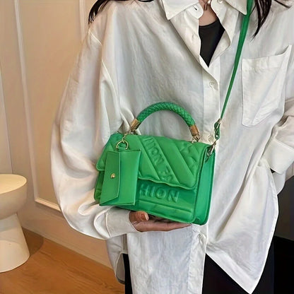 1pc Trendy Quilted Handbag with Adjustable Strap, Stylish Black Shoulder Purse for Women with Mini Coin Pouch, Crossbody Purse.