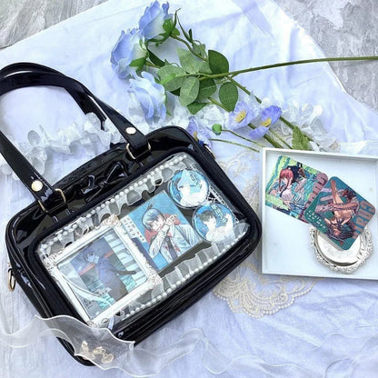 Y2K Cute Bow Ita Bag Girl Transparent Messenger Bag Women Fashion Shoulder Crossbody Bag Ladys DIY Badge Tote Bag Lolita Handbag.