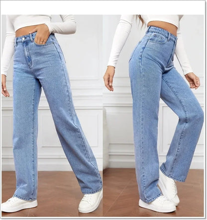 High Waist Wide Leg Straight Jeans Women's Light Washed Loose Fit Large Size Casual Trousers Imported from China.